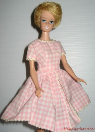 Vintage 11 1/2 " Doll Homemade Pink & White Gingham Day Dress White Rickrack J8