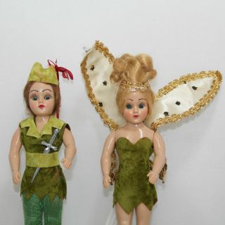 Vintage 1950 ' s Walt Disney ' s Peter Pan & Tinker Bell Dolls 2
