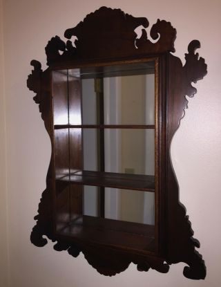 Antique Chippendale Style Solid Walnut Hanging Curio Display Shelf