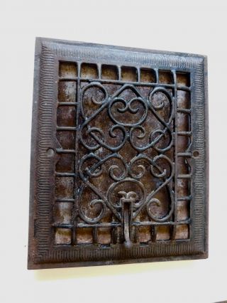 Antique Ornate Cast Iron Wall Grate,  11 1/2 By 9 3/4 Inches