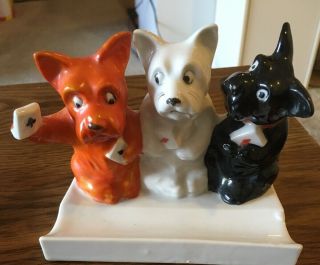Vintage Goldcastle Japan Porcelain Figure,  Dogs Playing Cards,  Toothbrush Holder