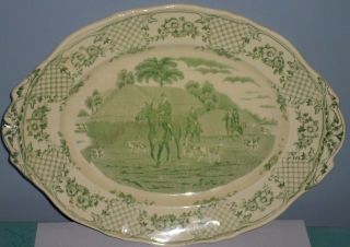 13 X 9 Royal Venton Ware Fox Hunt Horse Theme Serving Platter Green Antique