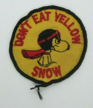 Vintage Dont Eat Yellow Snow Snoopy Snowmobile Cloth Embroidered Patch Round