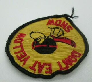Vintage Dont Eat Yellow Snow Snoopy Snowmobile Cloth Embroidered Patch Round 3