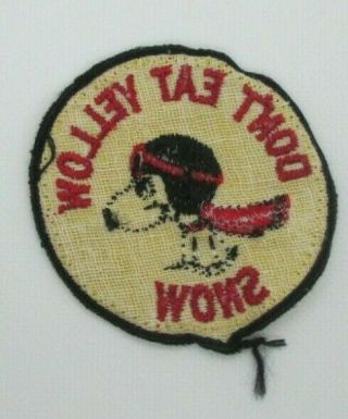 Vintage Dont Eat Yellow Snow Snoopy Snowmobile Cloth Embroidered Patch Round 4
