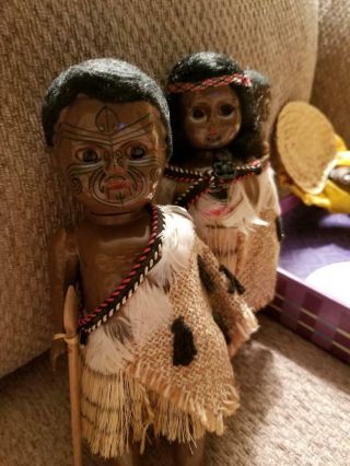 Vintage Celluloid Native American Indian Dolls Woman With Papoose