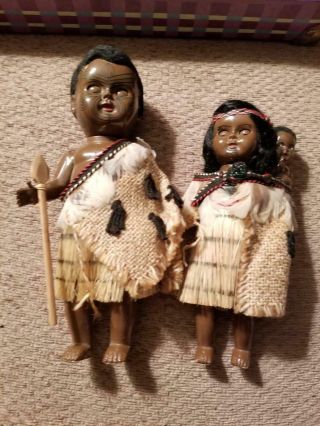Vintage Celluloid Native American Indian Dolls Woman with Papoose 3