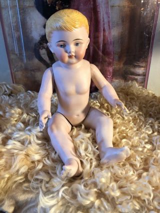 As Found Antique German All Bisque 13” Baby Doll.  Body Has Some Issues