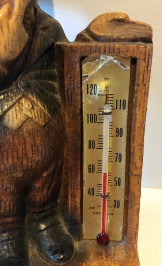 VINTAGE GERMAN BLACK FOREST HAND CARVED WOOD STYLED FIGURE – REAL THERMOMETER 2