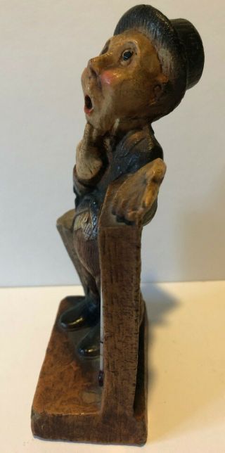 VINTAGE GERMAN BLACK FOREST HAND CARVED WOOD STYLED FIGURE – REAL THERMOMETER 3