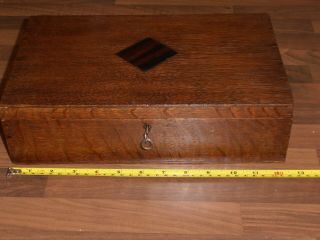 Vintage Oak Desk Box With Lock & Key