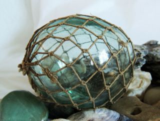Vintage Japanese Glass Fishing Float.  Odd Mushroom Toadstool Shape & Net (29)