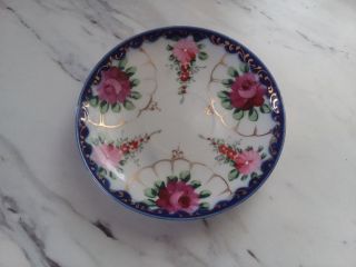 Antique Hand Painted Saucer Unmarked Gold Accents Floral Design.