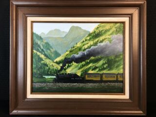 Rio Grande Train In The Mountains oil Vintage painting by Mildred Coleman 2