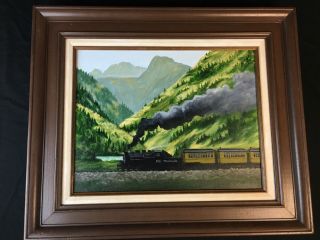 Rio Grande Train In The Mountains oil Vintage painting by Mildred Coleman 4