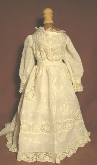 Vintage Doll Dress For 19 " - 21 " Bisque Doll - Ivory Cotton W/lace Panels