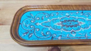 Antique Victorian 19th C Walnut Beaded Wooden Tea Tray Turquoise 56.  5 cms 3