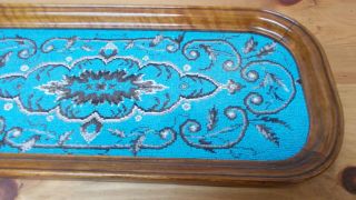 Antique Victorian 19th C Walnut Beaded Wooden Tea Tray Turquoise 56.  5 cms 4