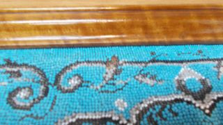 Antique Victorian 19th C Walnut Beaded Wooden Tea Tray Turquoise 56.  5 cms 6
