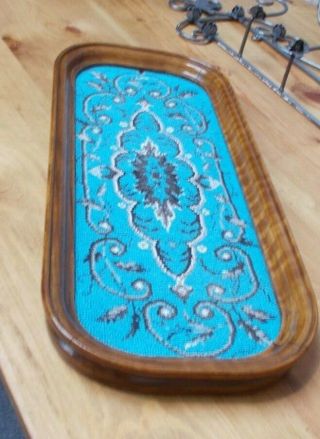 Antique Victorian 19th C Walnut Beaded Wooden Tea Tray Turquoise 56.  5 cms 8