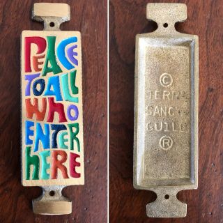 1969 Vintage Terra Sancta Guild Brass Doorbell Plate - Peace To All Who Enter Here