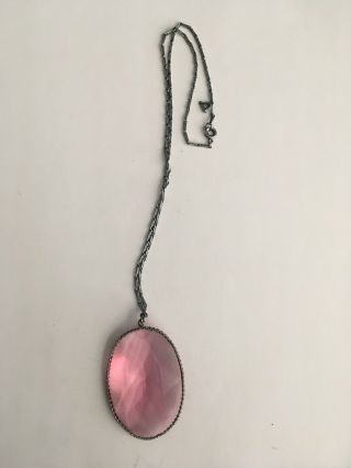 Antique Vtg Czech Pink Crystal Glass Pendant