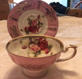 Pink And Gold Royal Halsey L&M Cup And Saucer 2