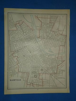 Vintage 1891 Nashville,  Tennessee Old Antique Atlas Map 51419