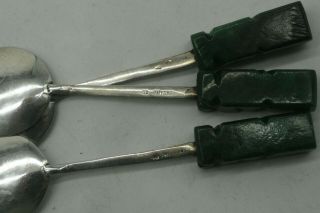 Vintage Sterling Silver 925 and Jade Mayan CALENDAR Mexico Spoon 3 5/8 long 2