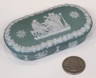 Antique Wedgwood Green Teal ? Jasperware Match Box & Striker / Holder Vesta Safe