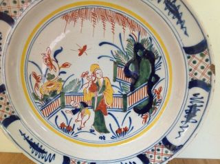 c1750 Large Antique ENGLISH DELFTWARE Plate Polychrome CHINOISERIE Decoration 3