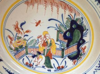 c1750 Large Antique ENGLISH DELFTWARE Plate Polychrome CHINOISERIE Decoration 4