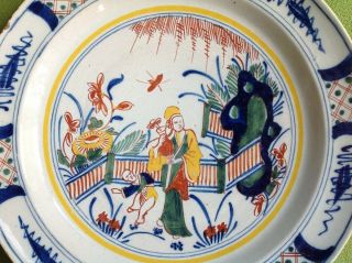 c1750 Large Antique ENGLISH DELFTWARE Plate Polychrome CHINOISERIE Decoration 7