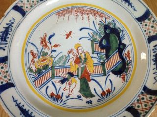 c1750 Large Antique ENGLISH DELFTWARE Plate Polychrome CHINOISERIE Decoration 8