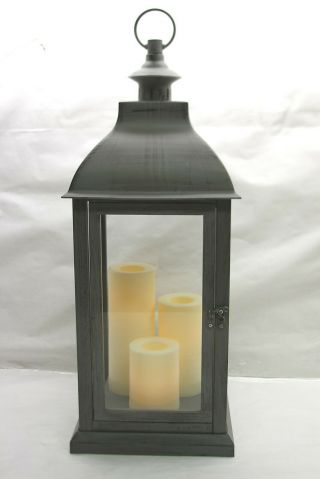 Candle Impressions Large Indoor/ Outdoor Lantern With 3 Candles Antique Grey $59