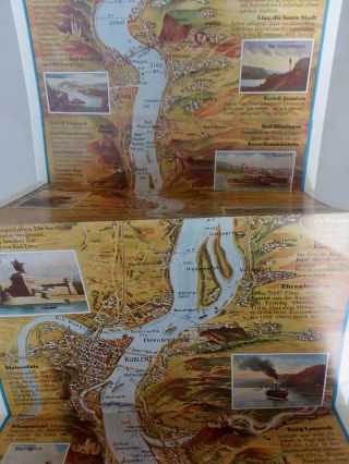 Vintage Rhine River Map In German Fold - Out 61 " Panoramic Poster