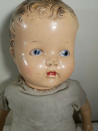 Vintage Composition Doll Cloth Body & Molded Hair,  Painted Eyes - 20 