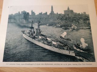 Wwi Antique Print U.  S Battleship Texas Leaving York Harbour