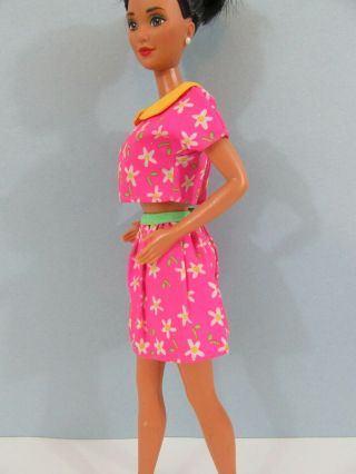 Vintage 90 ' s Barbie Doll Clothes TOP & SKIRT Neon Pink White Daisies PURPLE TAG 4