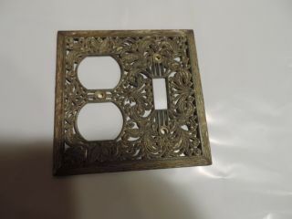 Vintage Electrical Double Switch/outlet Wall Cover Brass Plate Ornate