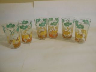 Vintage Green White Yellow Fade Flower Drinking Glass Tumbler Peanut Butter