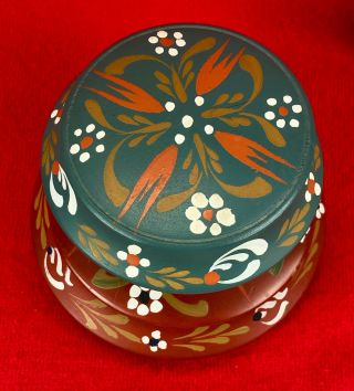 Vintage Rosemaling Hand Painted Norwegian Folk Art Wood Covered Dish Trinket X2 2