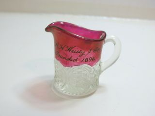 Antique Ruby Flash 1896 A H Heisey & Co Founded Small Souvenir Creamer Pitcher