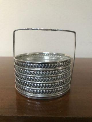 Vintage Sterling Silver & Glass Coaster Set Of 5 W Holder
