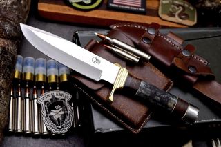 Cfk Handmade D2 Custom Bear Paw Scrimshaw Bone Western Bowie Hunter Blade Knife