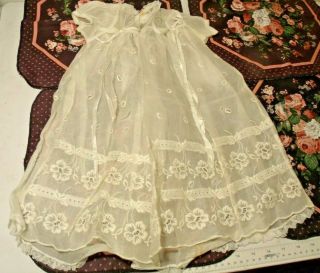 Vintage Large Baby Doll Christening Gown,  100 Sheer Cotton