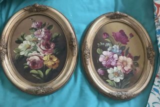 Set Of Antique Oil Floral Paintings Set Of 2