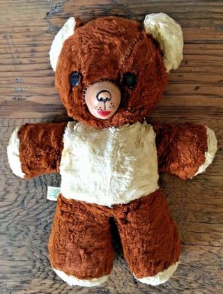 Vintage Cubbi Gund Brown Plush Stuffed Teddy Bear Rubber Nose Two Tone 12 " W Tag