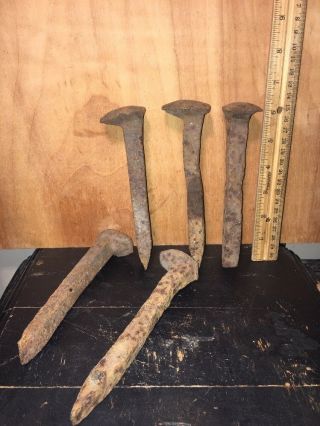 Set Of 5 Old Rusty Railroad Spikes Approx.  6.  5 " Vintage Antique Railway