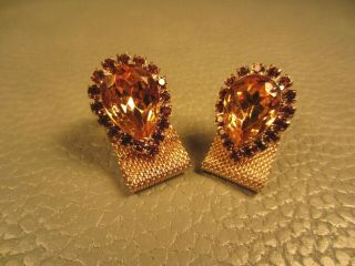 Vintage Pear Shaped Glass Bling Wrap Around Yellow Gold Plated Cuff Links